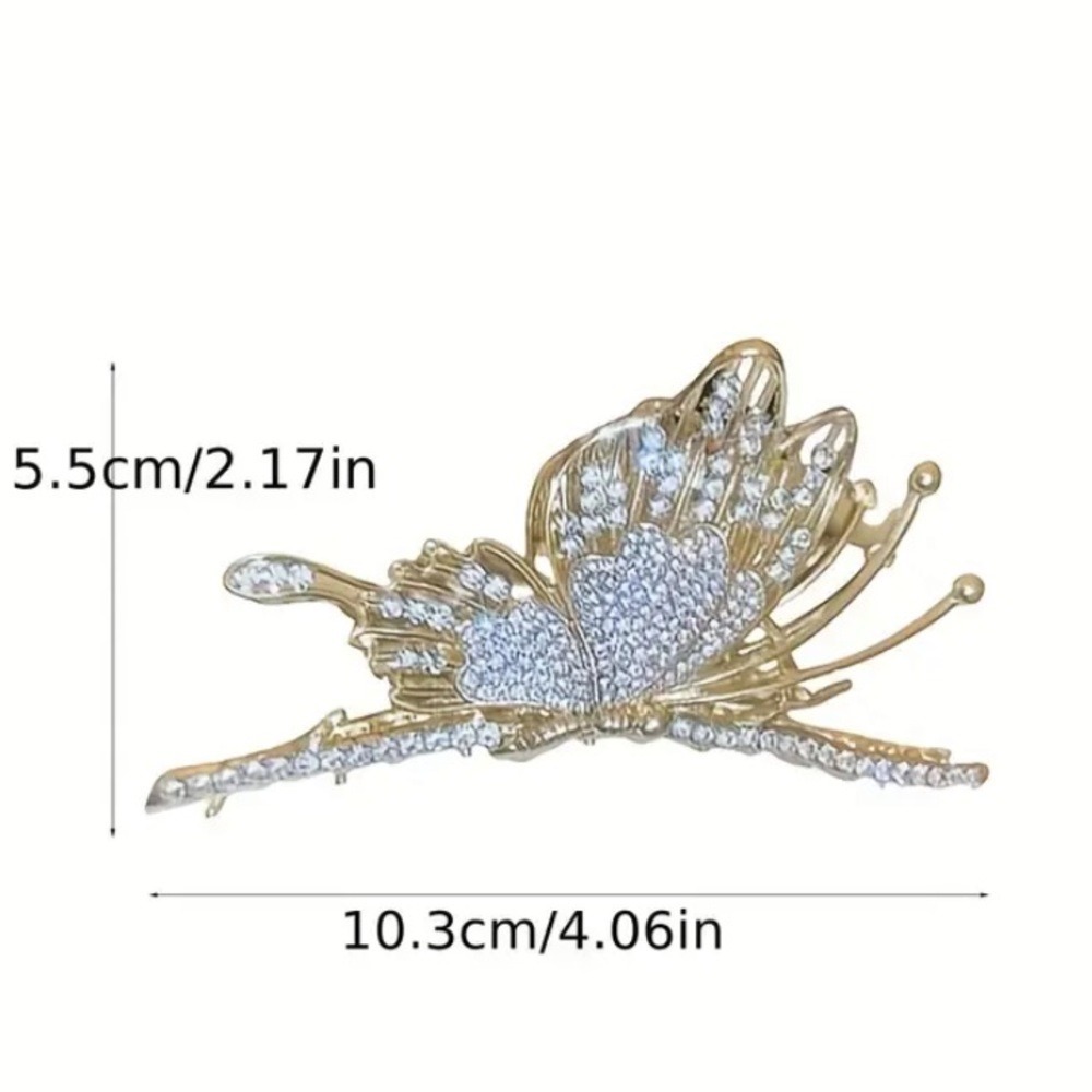 Metal Gold Butterfly Hair Claw Elegant Rhinestone Sparkly Everyday Accessory - Picture 7 of 7